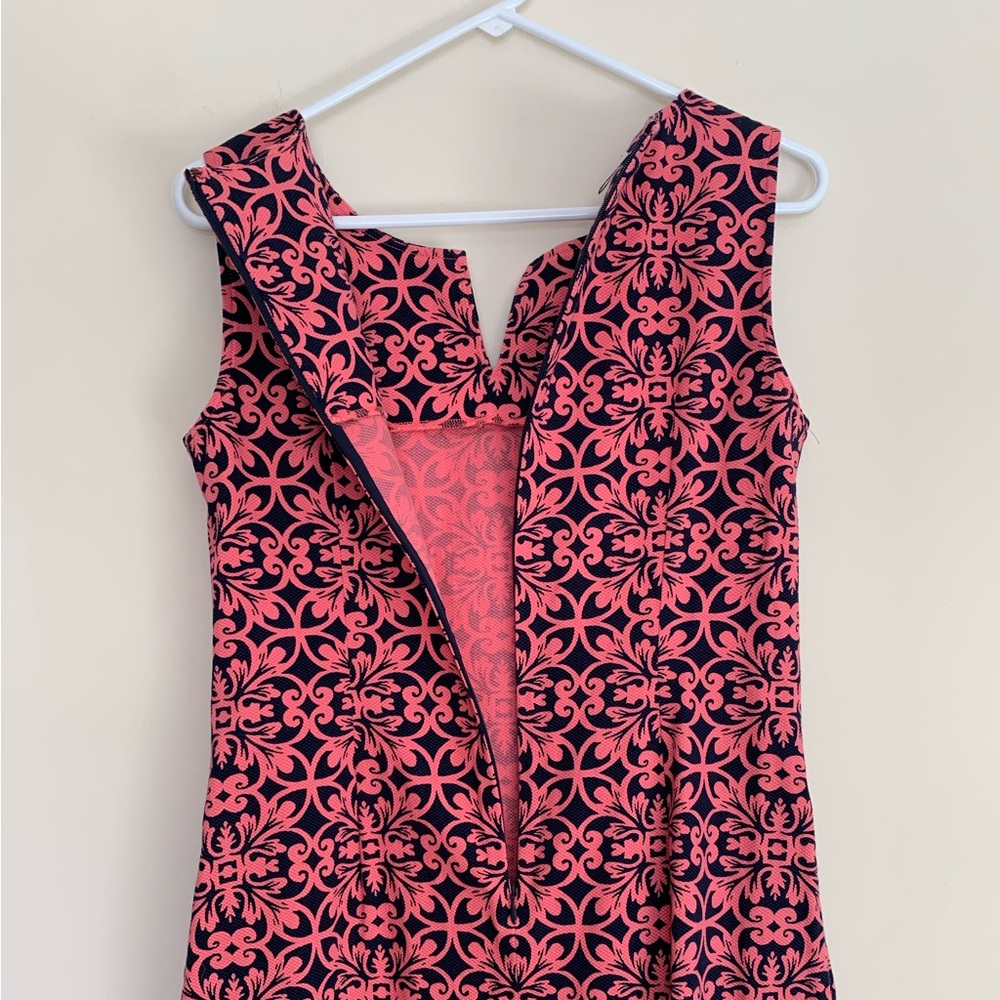 Talbots Textured Sheath Dress Womens 4 Coral/Navy EUC Sleeveless Mini - Picture 6 of 12